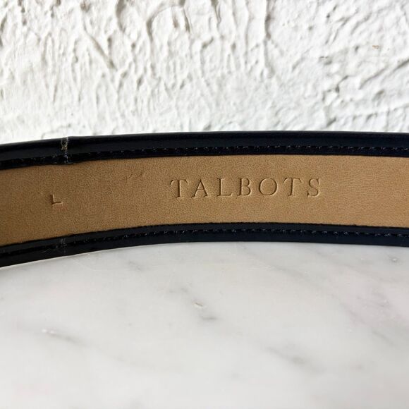 Talbots Belt Green Canvas Navy Leather Trim Gold Tone Buckle Women\'s L Preppy main image 5
